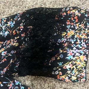 Floral “satin” top off shoulder lace flowy